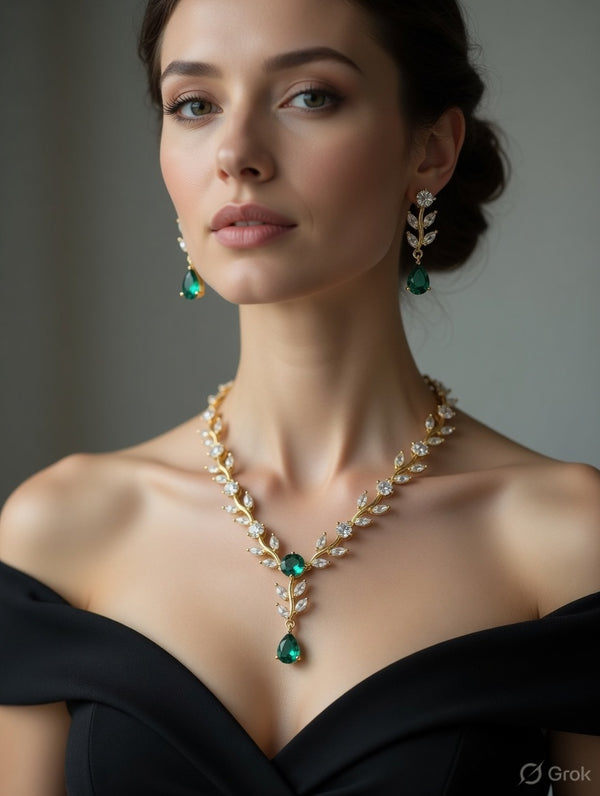 AD emerald Green stones goldel Jewellery Set-02