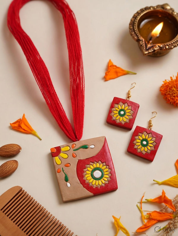 Terracotta Blossom Necklace Set