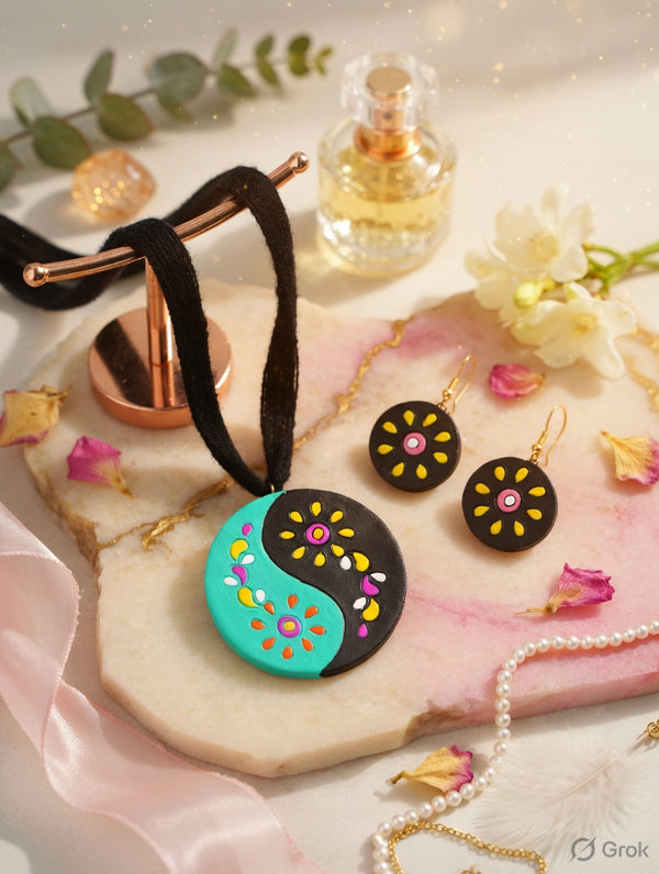 Teal & Black Harmony Necklace Set