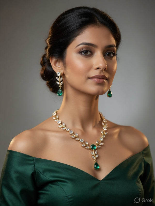 AD emerald Green stones goldel Jewellery Set-02