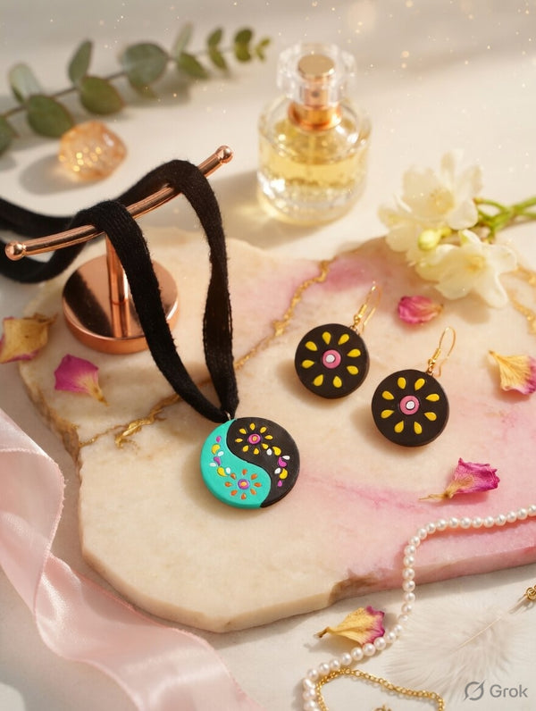 Teal & Black Harmony Necklace Set